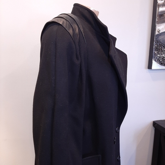 Vintage Luba Paris Pure Wool Coat Leather Double Breasted Black Oversized - Picture 10 of 15